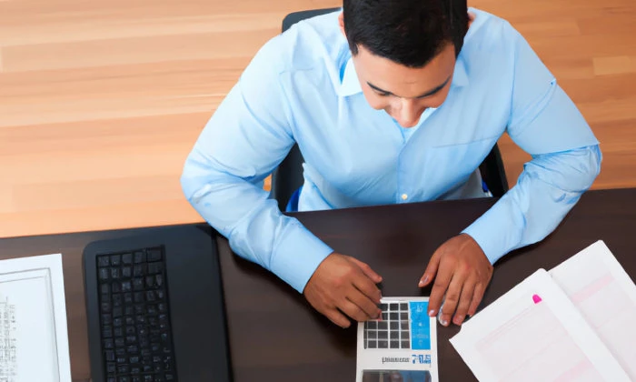 photo of accountant preparing financial statement on paper using calculator 