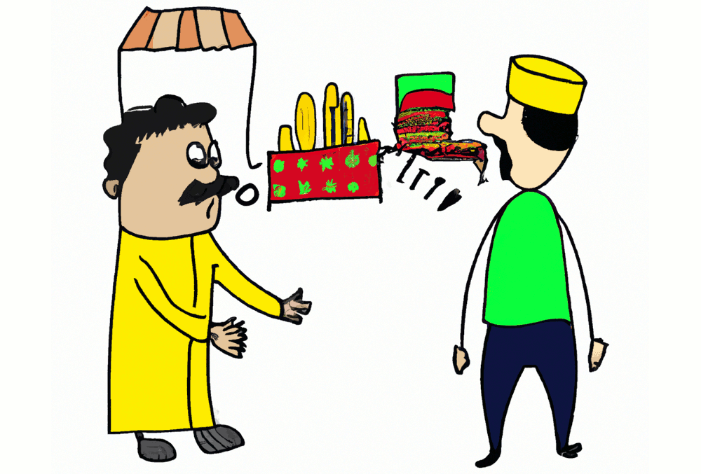 a man haggling in the bazaar